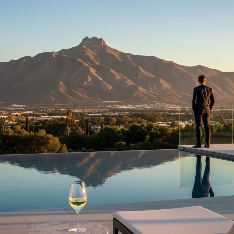 Cliente tranquilo disfrutando de las vistas de Marbella en su propiedad.